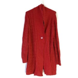 Basic Editions red with gold cable knit duster